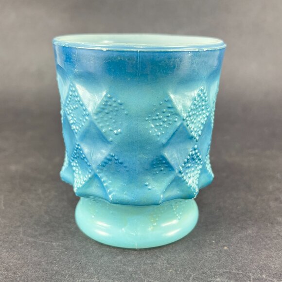 Vtg Anchor Hocking Fire King Kimberly Blue Glass Coffee Mug Diamond USA Retro - Picture 7 of 16